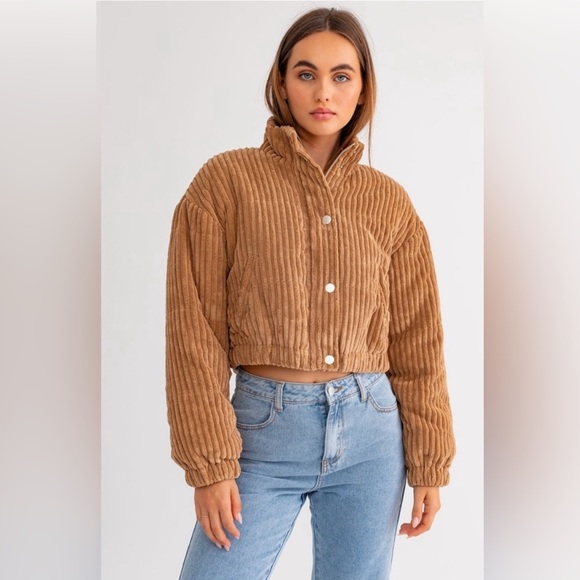 LE LIS Cropped Corduroy Puffer Jacket- S - Picture 1 of 10